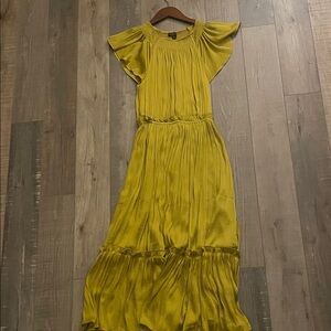 Yellow Green Pleated Anthropologie Dress